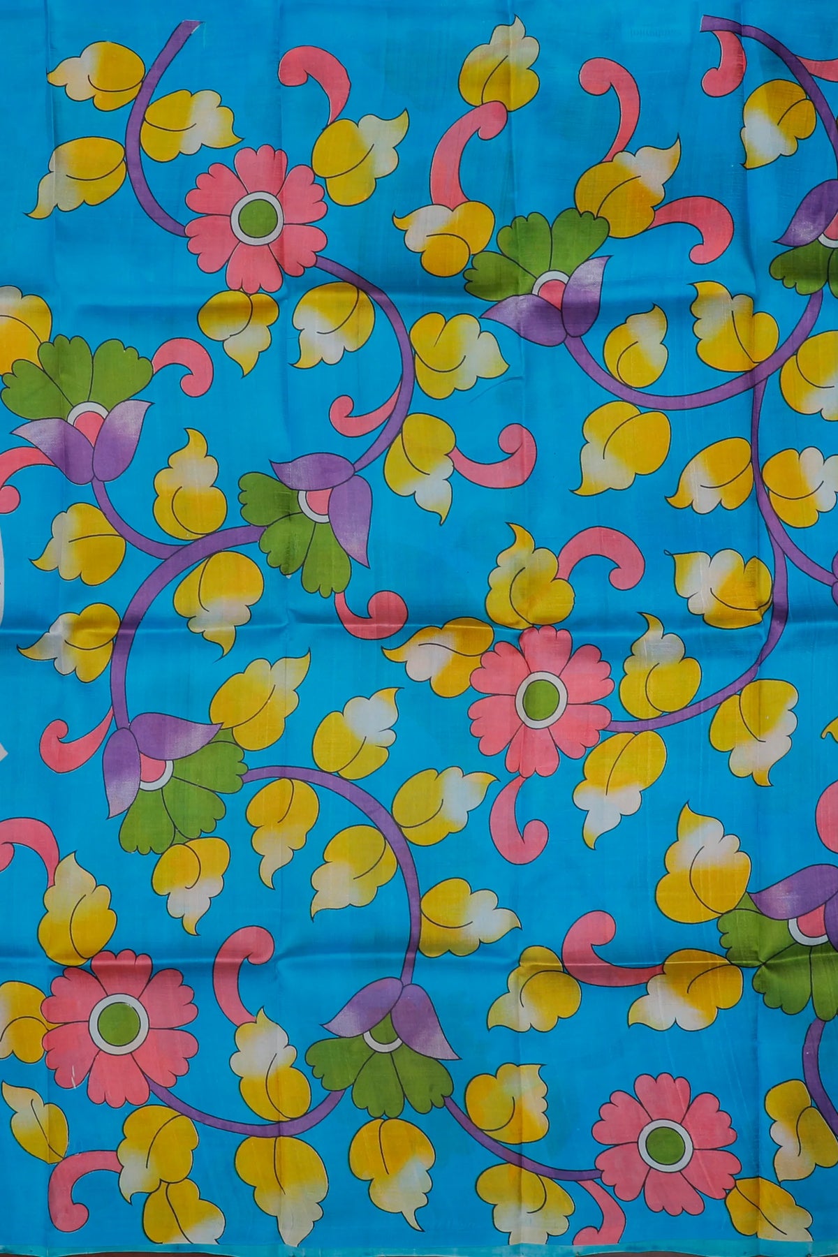 Pink Handloom Tussar Handpainted Pure Silk Saree with Kalamkari