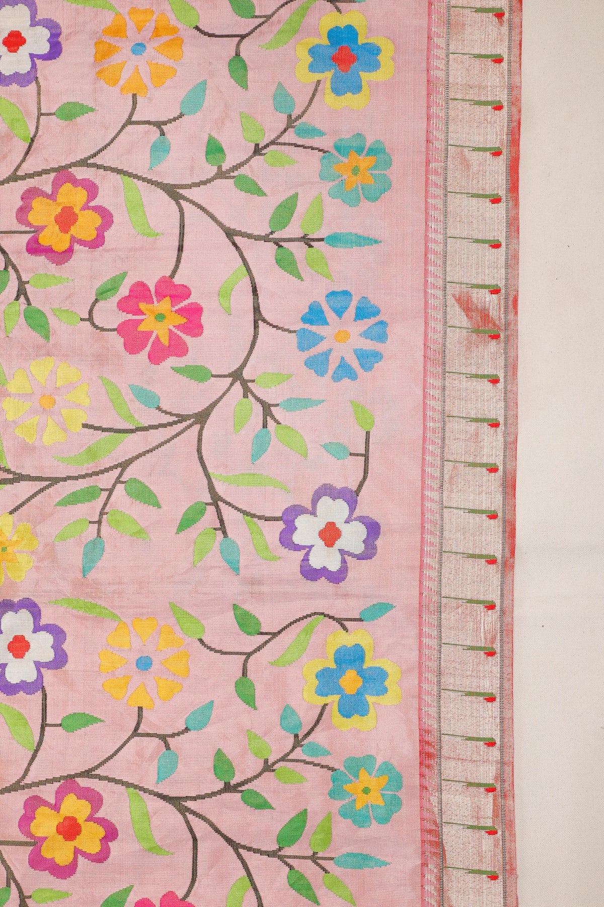 Baby Pink Pure Silk Handloom Tissue Paithani with All Over Design