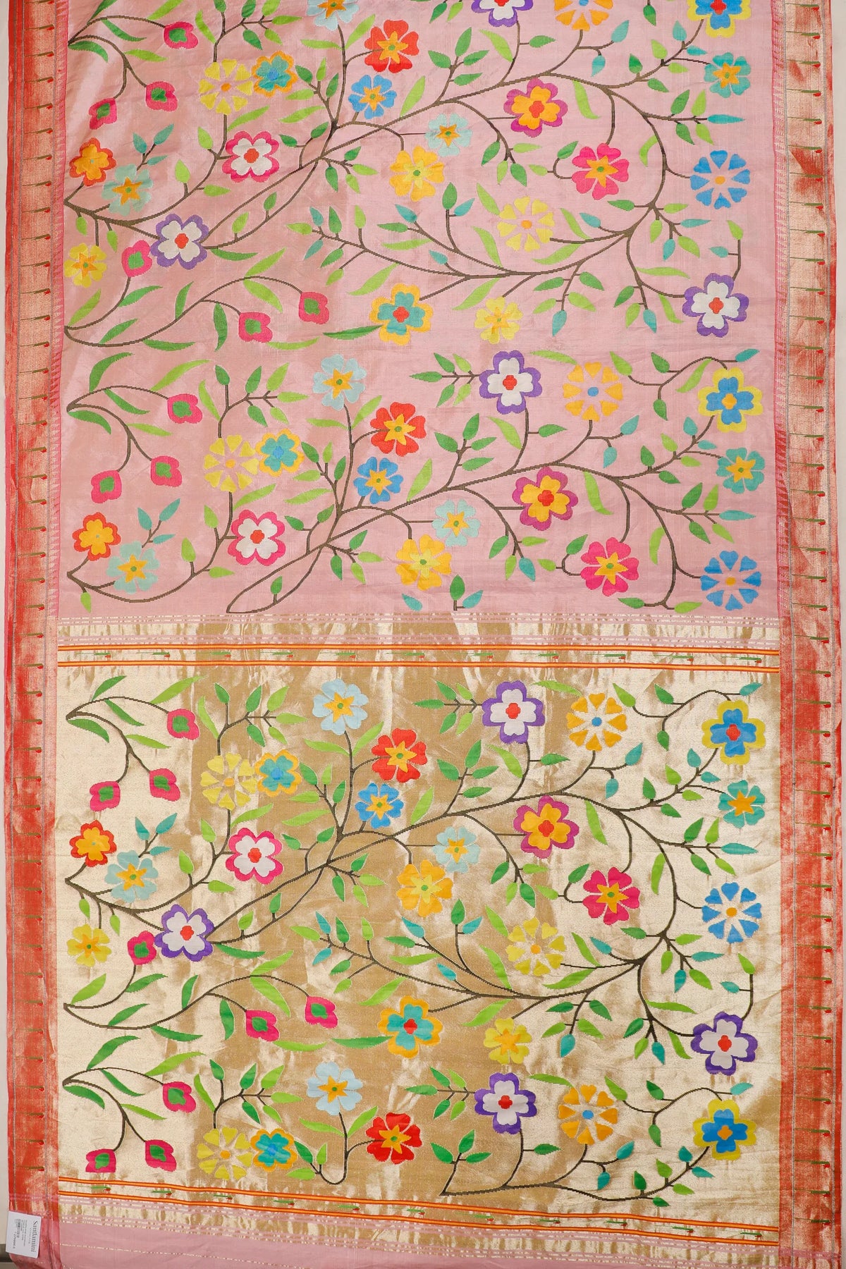 Baby Pink Pure Silk Handloom Tissue Paithani with All Over Design