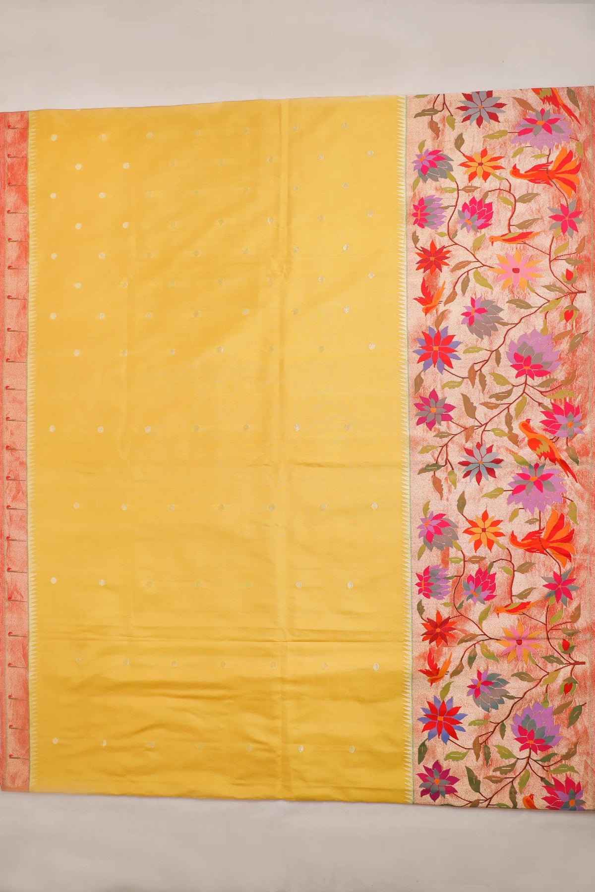 Lemon Yellow Pure Silk Handloom Paithani with Skirt Border