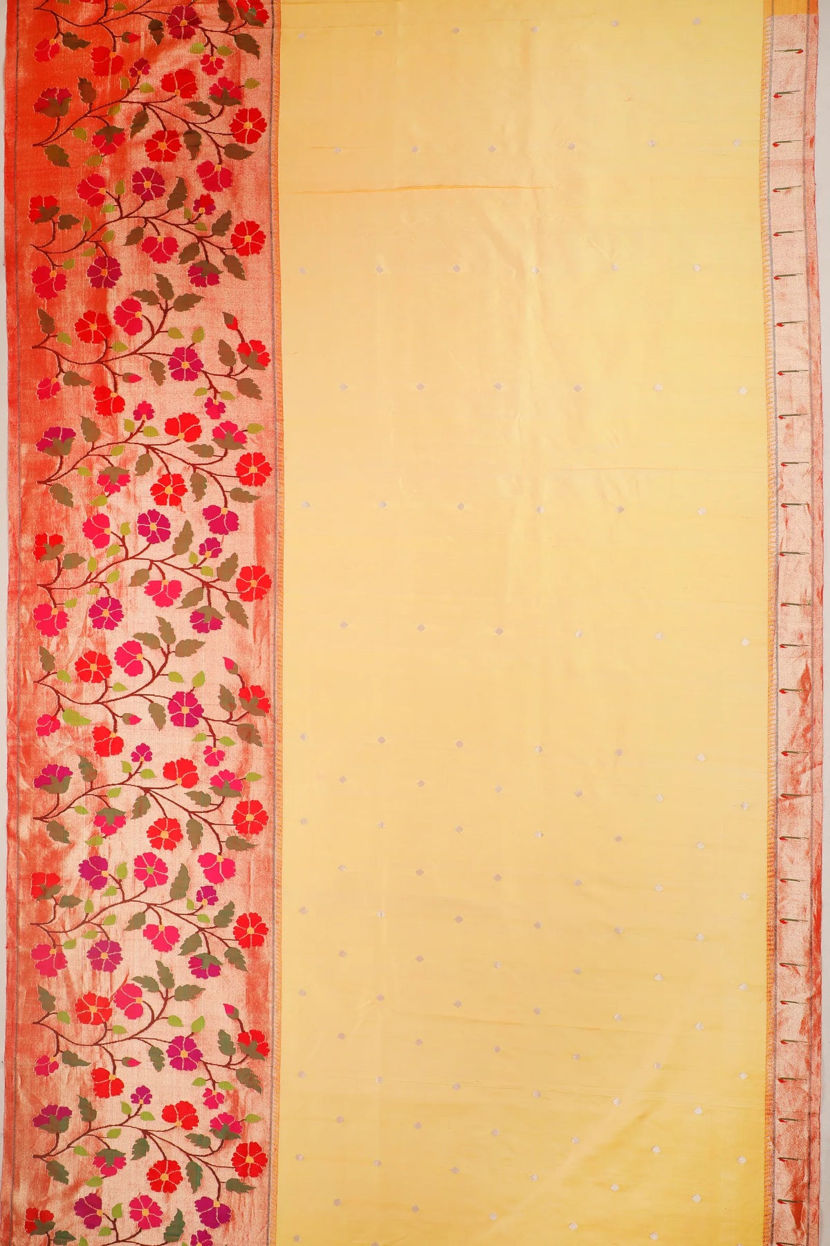 Lemon Yellow Pure Silk Handloom Paithani with Skirt Border