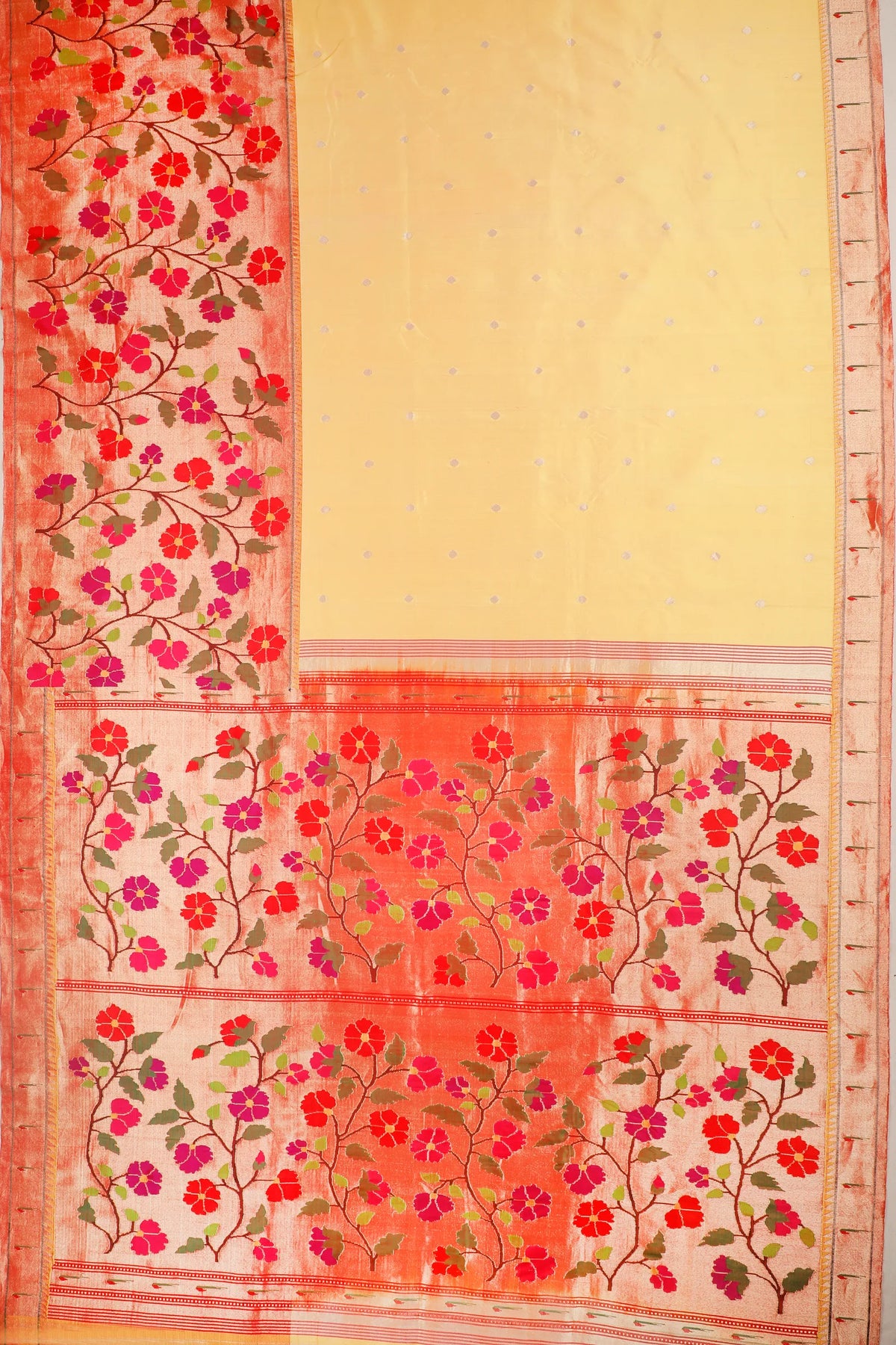 Lemon Yellow Pure Silk Handloom Paithani with Skirt Border