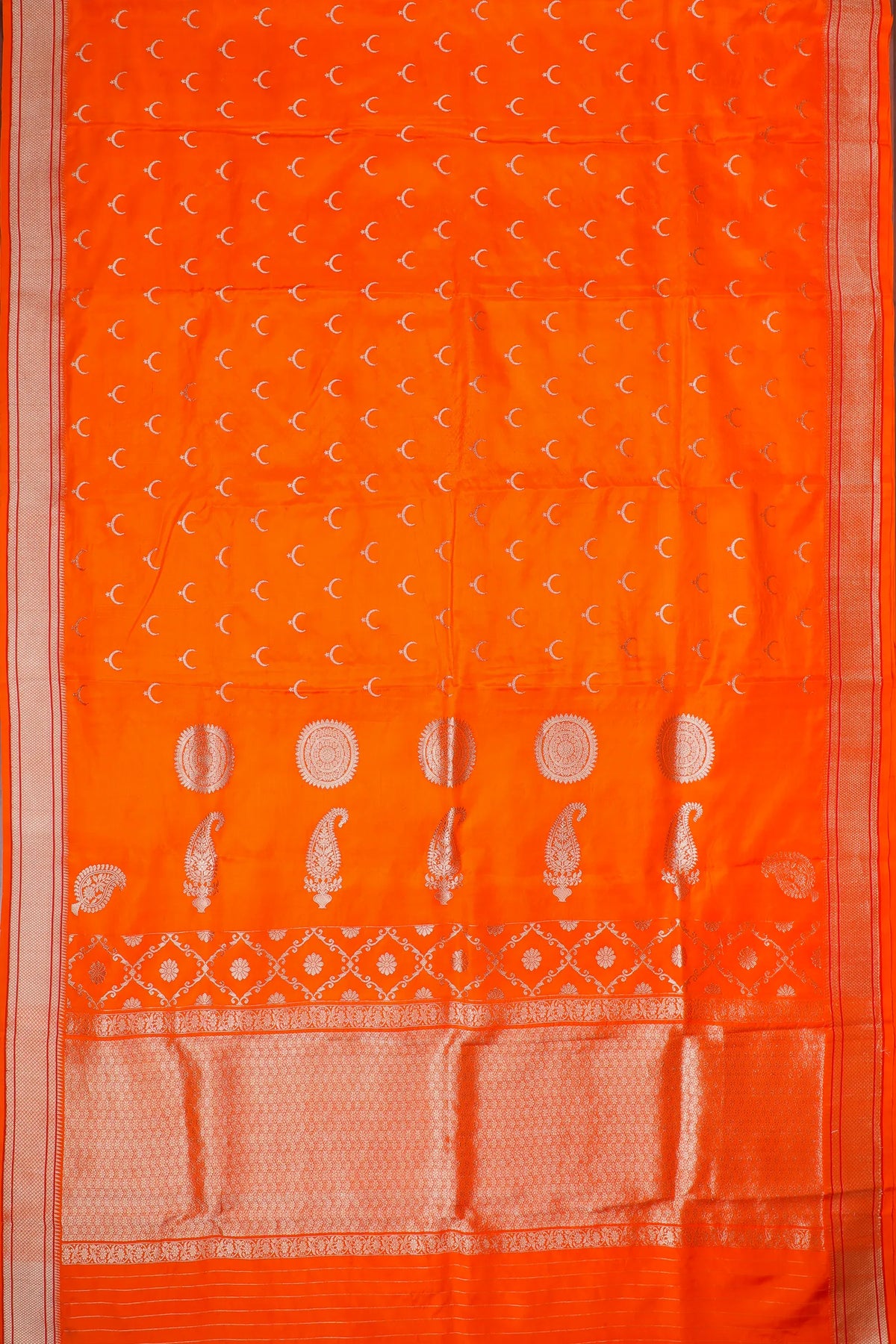 Orange Handloom Pure Silk Chanderi Saree - Revival Design
