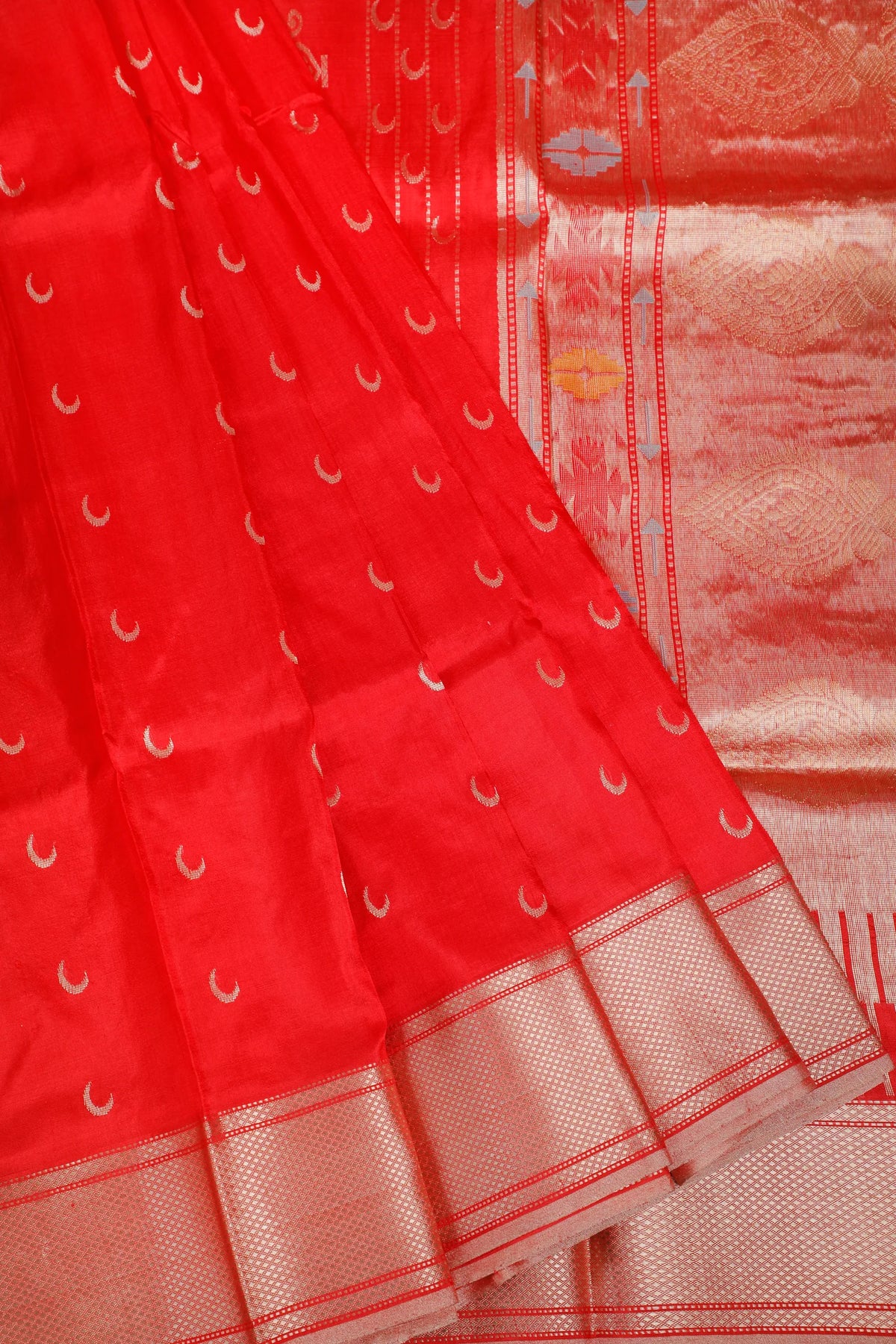 Tomato Red Handloom Chanderi Mashru Silk Saree
