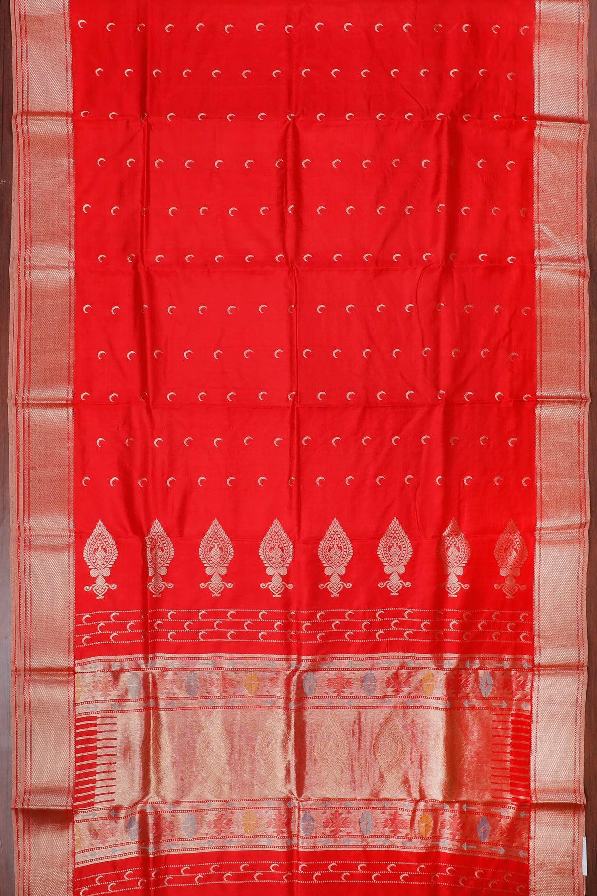 Tomato Red Handloom Chanderi Mashru Silk Saree