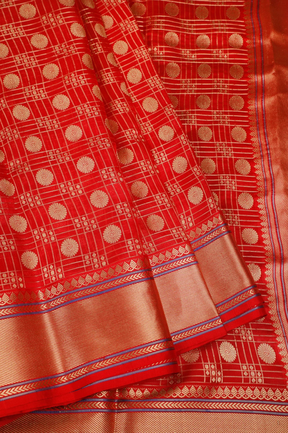 Red Handloom Chanderi Mashru Silk Saree - Revival Design