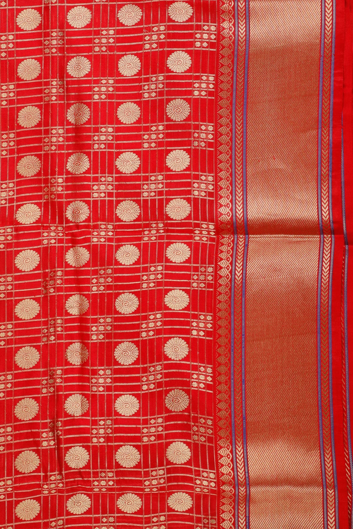 Red Handloom Chanderi Mashru Silk Saree - Revival Design