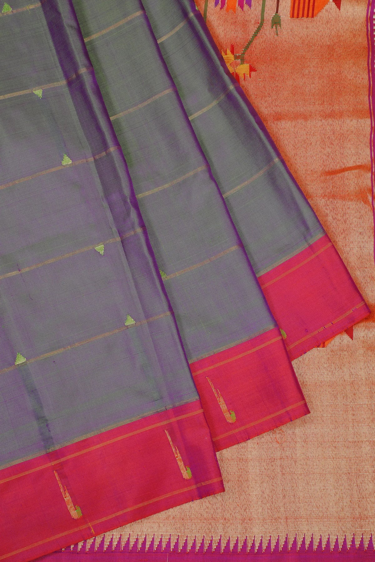 Grey Dhoop Chaav Handlloom Silk by Silk Paithani Saree