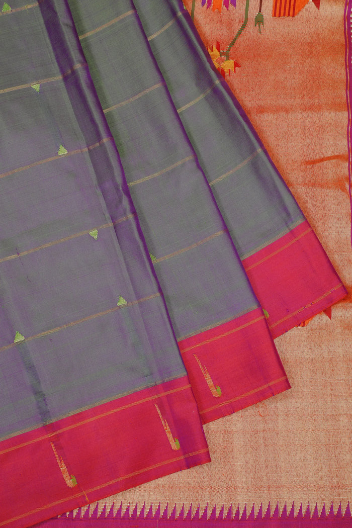 Grey Dhoop Chaav Handlloom Silk by Silk Paithani Saree