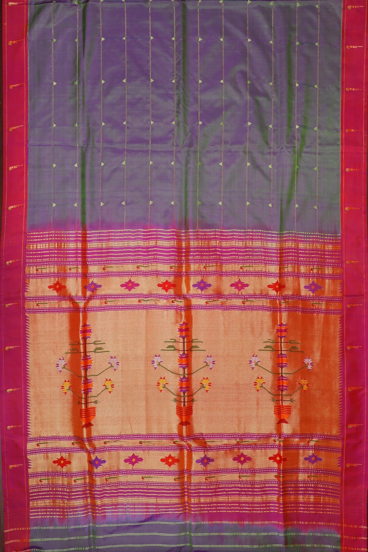 Grey Dhoop Chaav Handlloom Silk by Silk Paithani Saree