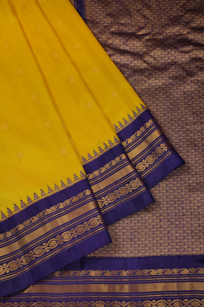 Mustard Yellow Handloom Pure Silk Gadwal Saree with Ganga Jamuna Border