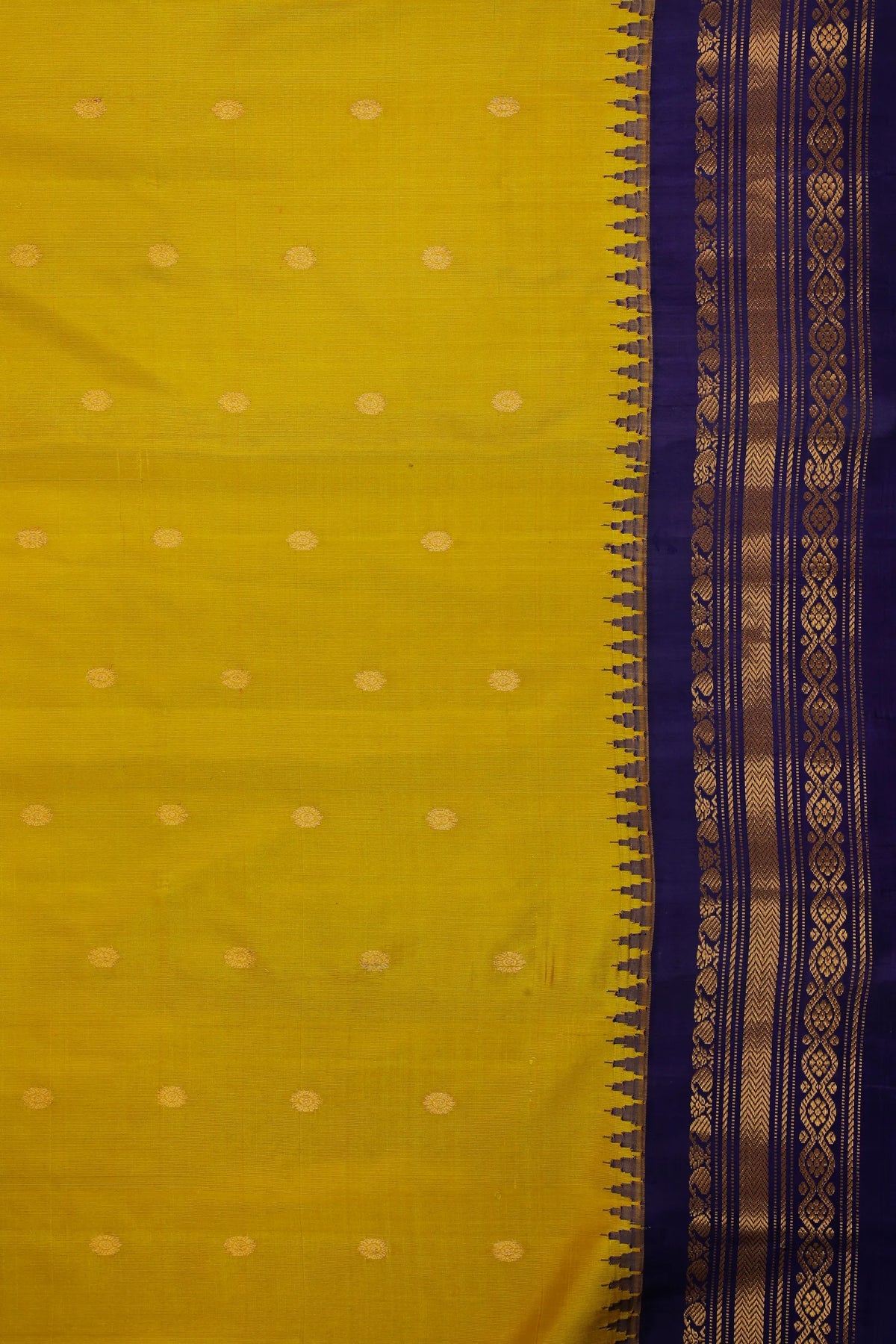 Mustard Yellow Handloom Pure Silk Gadwal Saree with Ganga Jamuna Border