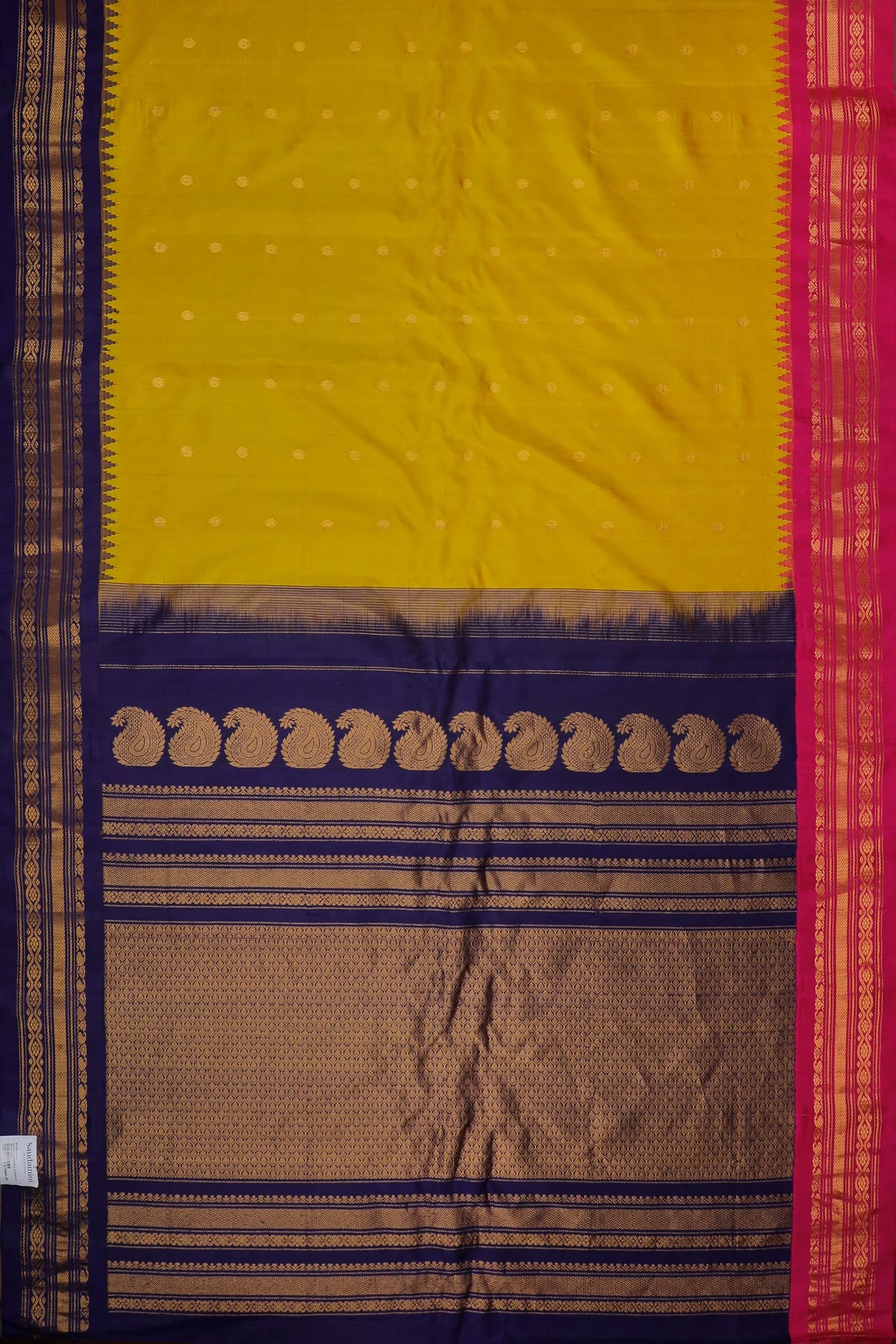 Mustard Yellow Handloom Pure Silk Gadwal Saree with Ganga Jamuna Border