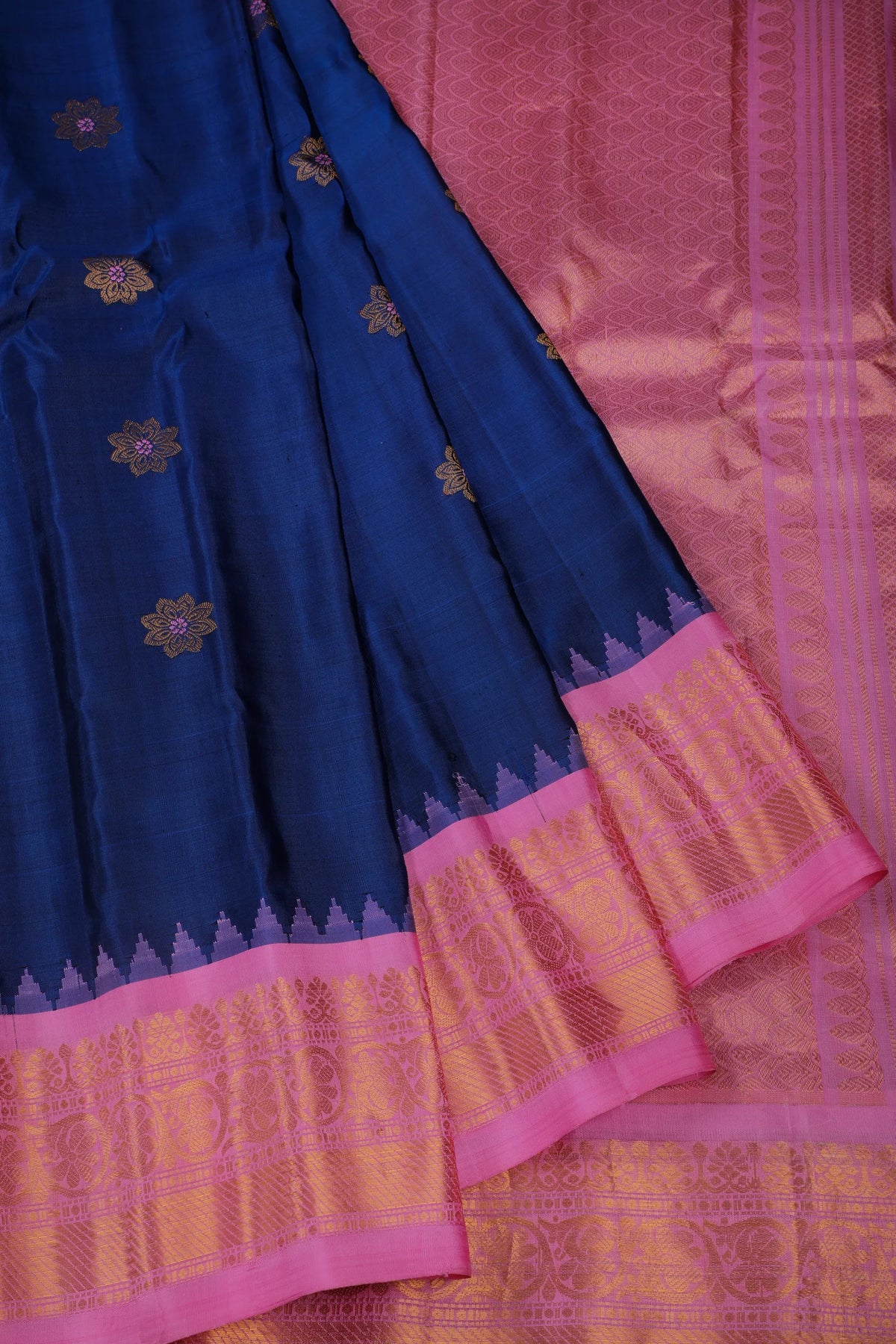 Navy Blue Handloom Pure Silk Gadwal Saree