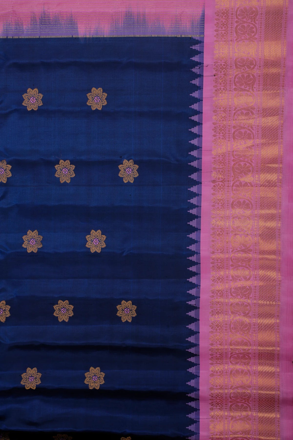 Navy Blue Handloom Pure Silk Gadwal Saree