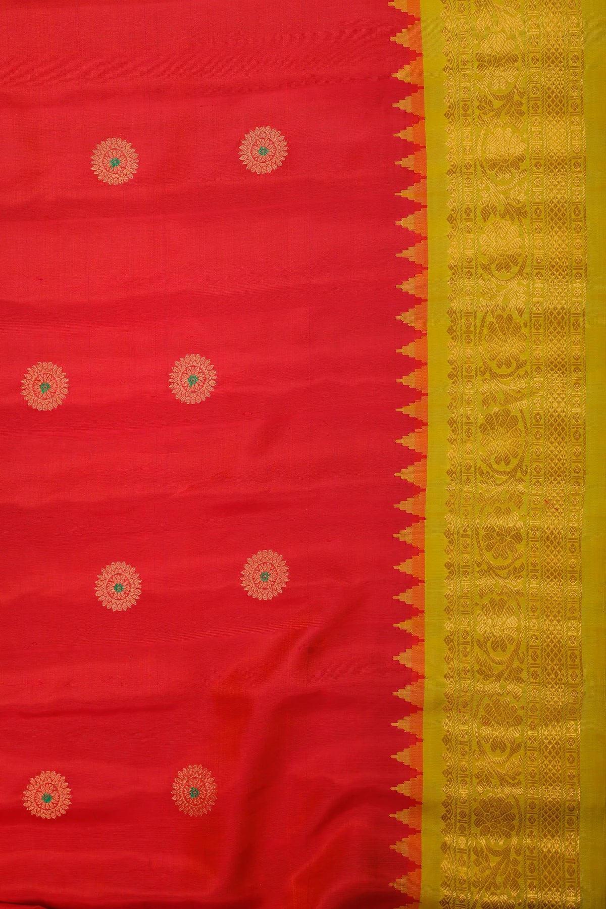 Red Handloom Pure Silk Gadwal Saree with Ganga Jamuna Border