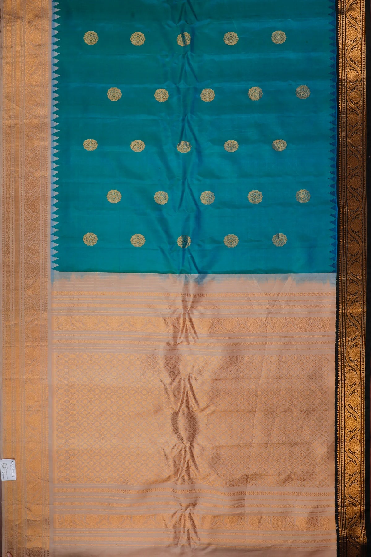 Peacock Blue Handloom Pure Silk Gadwal Saree with Ganga Jamuna Border