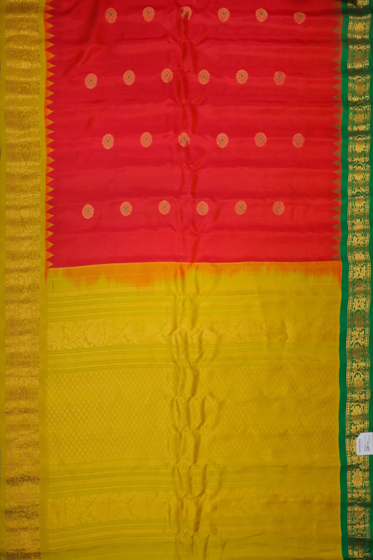 Red Handloom Pure Silk Gadwal Saree with Ganga Jamuna Border