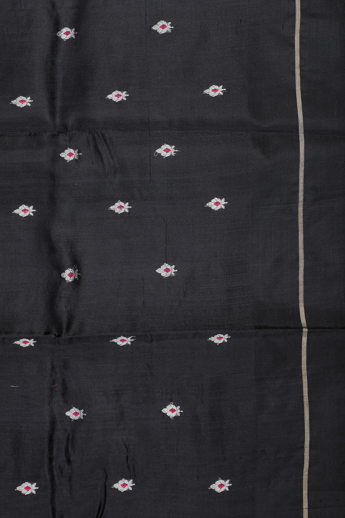 Jet Black Handloom Chanderi Mashru Silk Saree