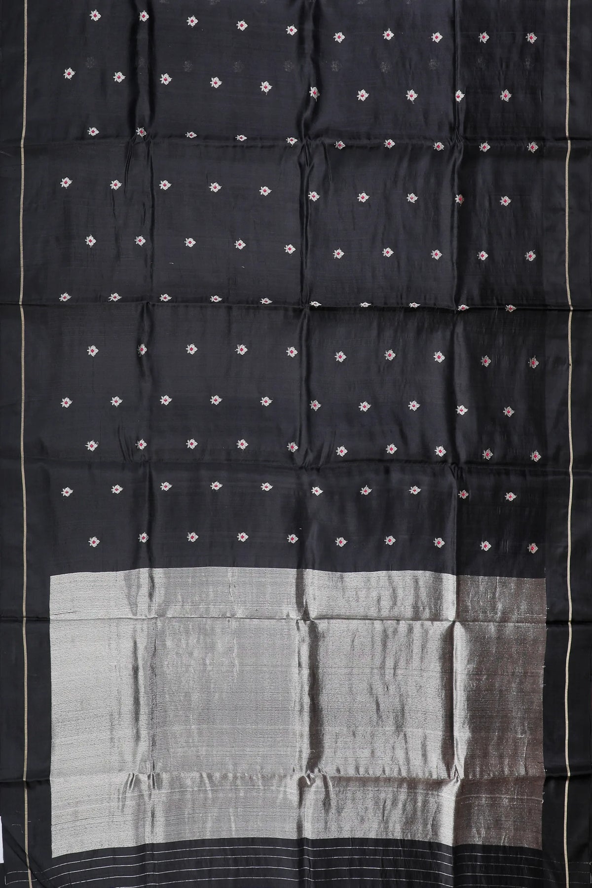 Jet Black Handloom Chanderi Mashru Silk Saree
