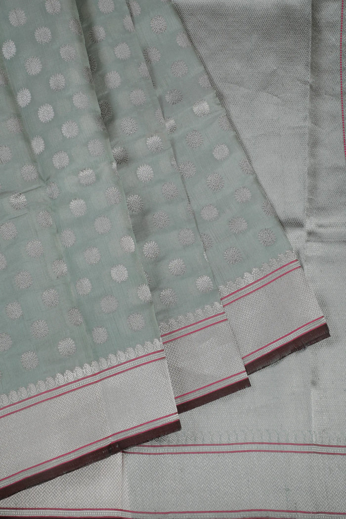 Pista Green Handloom Chanderi Mashru Silk Saree - Revival Design