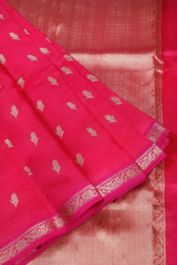 Pink Handloom Chanderi Mashru Silk Saree - detail 1