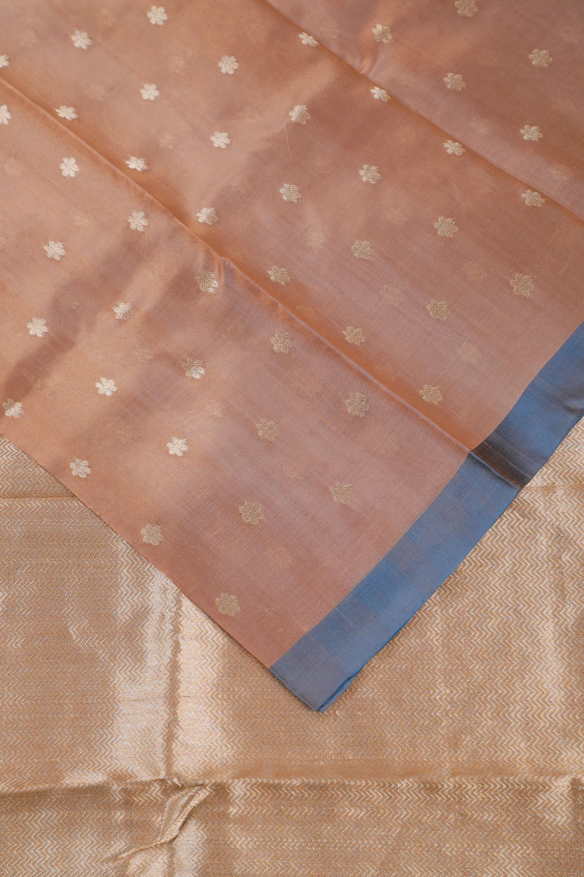 Ivory Beige Handloom Chanderi Mashru Silk Saree