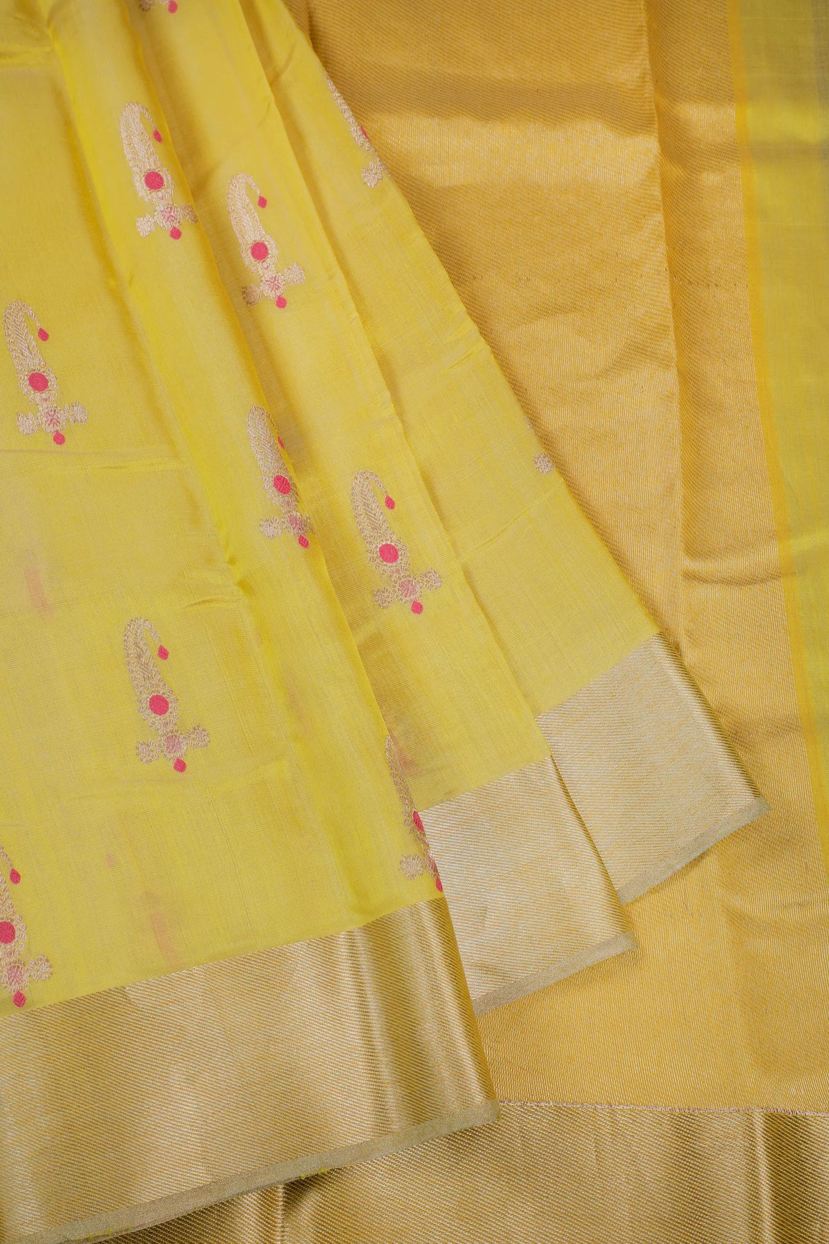 Lemon Yellow Handloom Chanderi Mashru Silk Saree