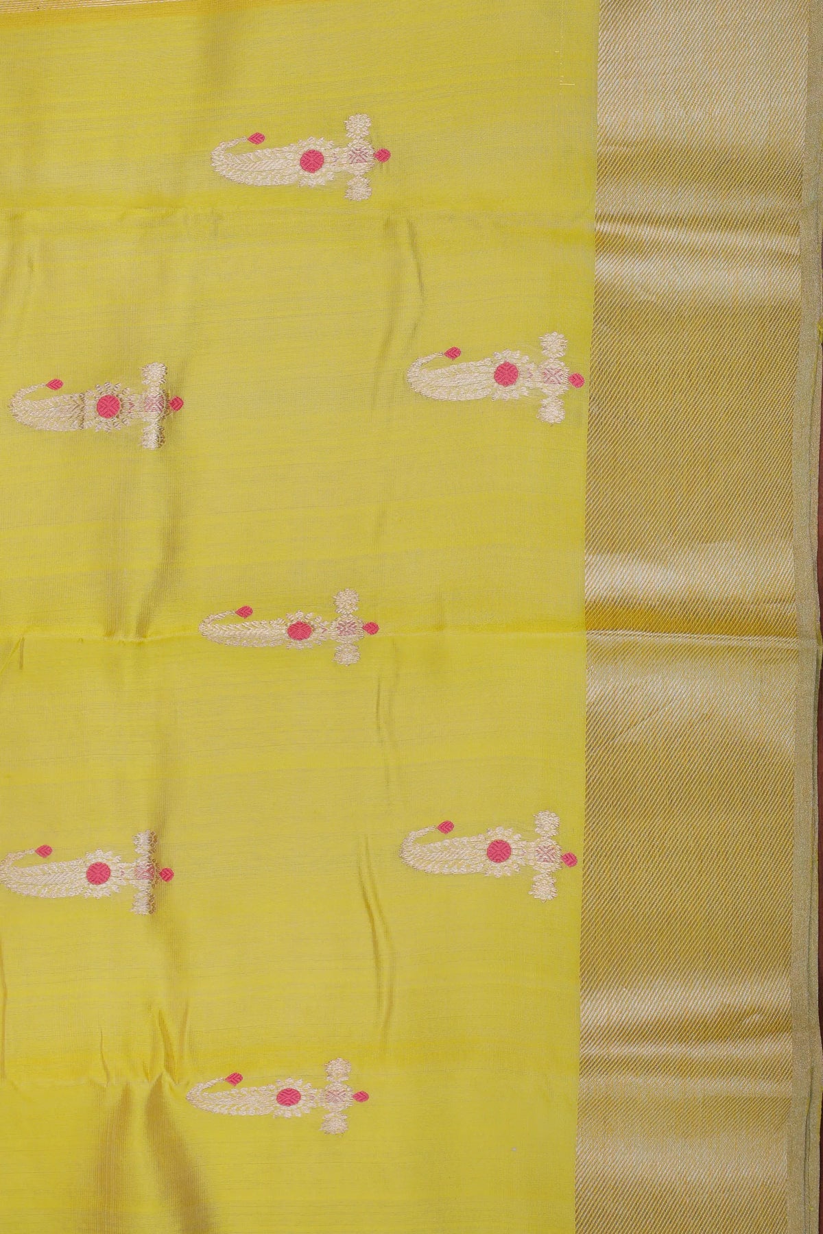 Lemon Yellow Handloom Chanderi Mashru Silk Saree