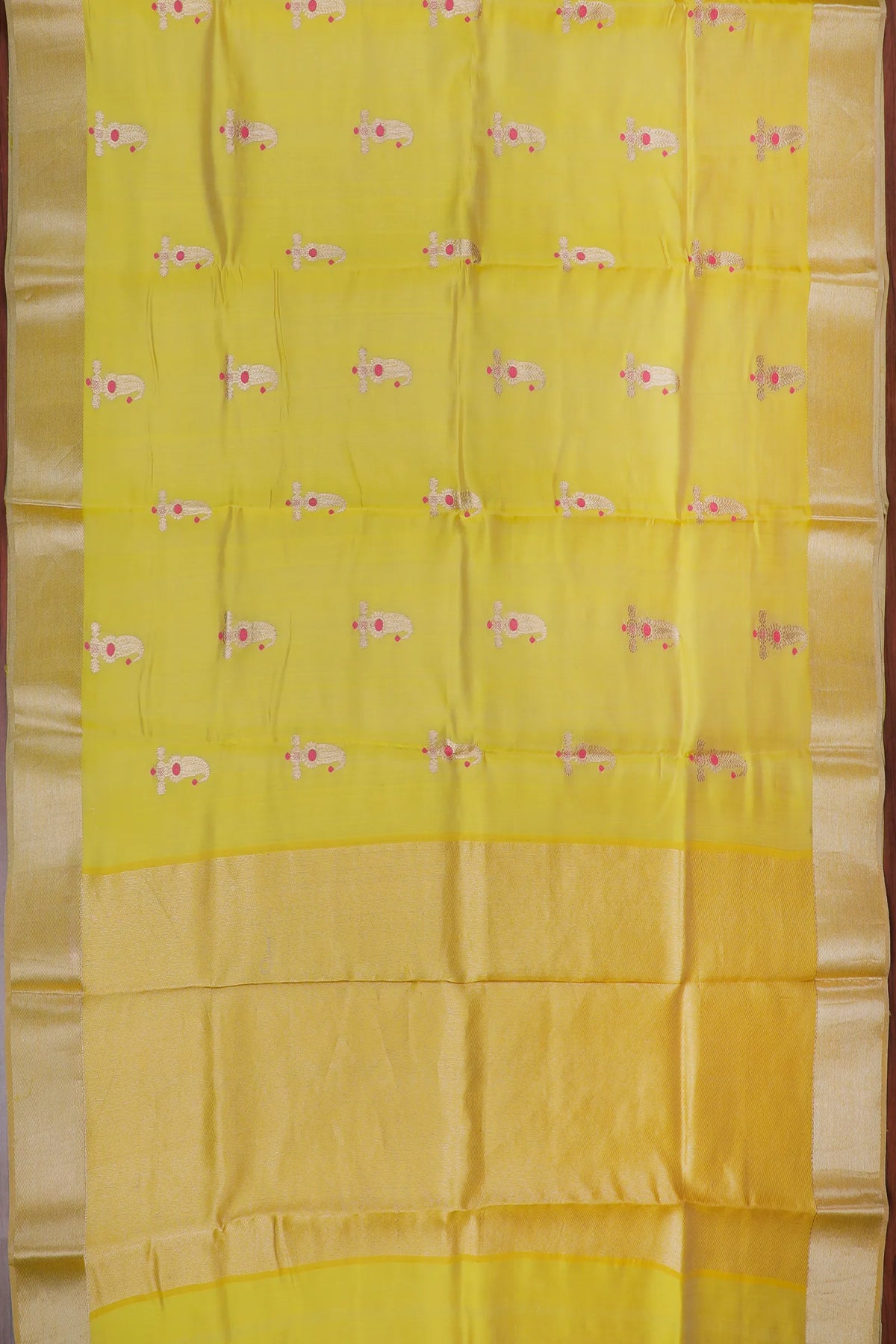 Lemon Yellow Handloom Chanderi Mashru Silk Saree