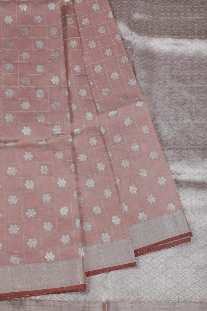 Ivory and Baby Pink Handloom Chanderi Mashru Silk Saree