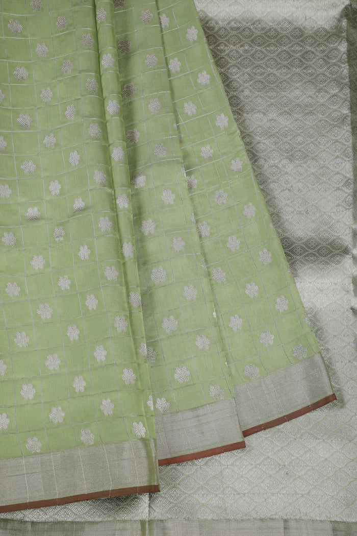 Pista Green Handloom Chanderi Mashru Silk Saree