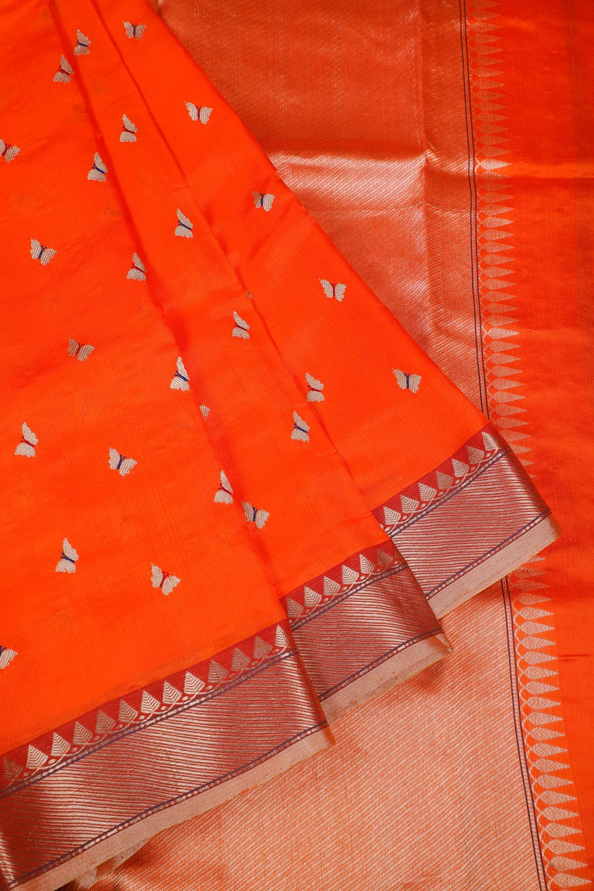 Orange Handloom Chanderi Mashru Silk Saree