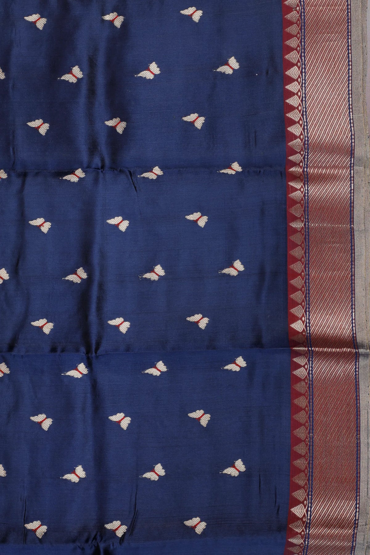Navy Blue Handloom Pure Silk Chanderi Saree - Revival Design