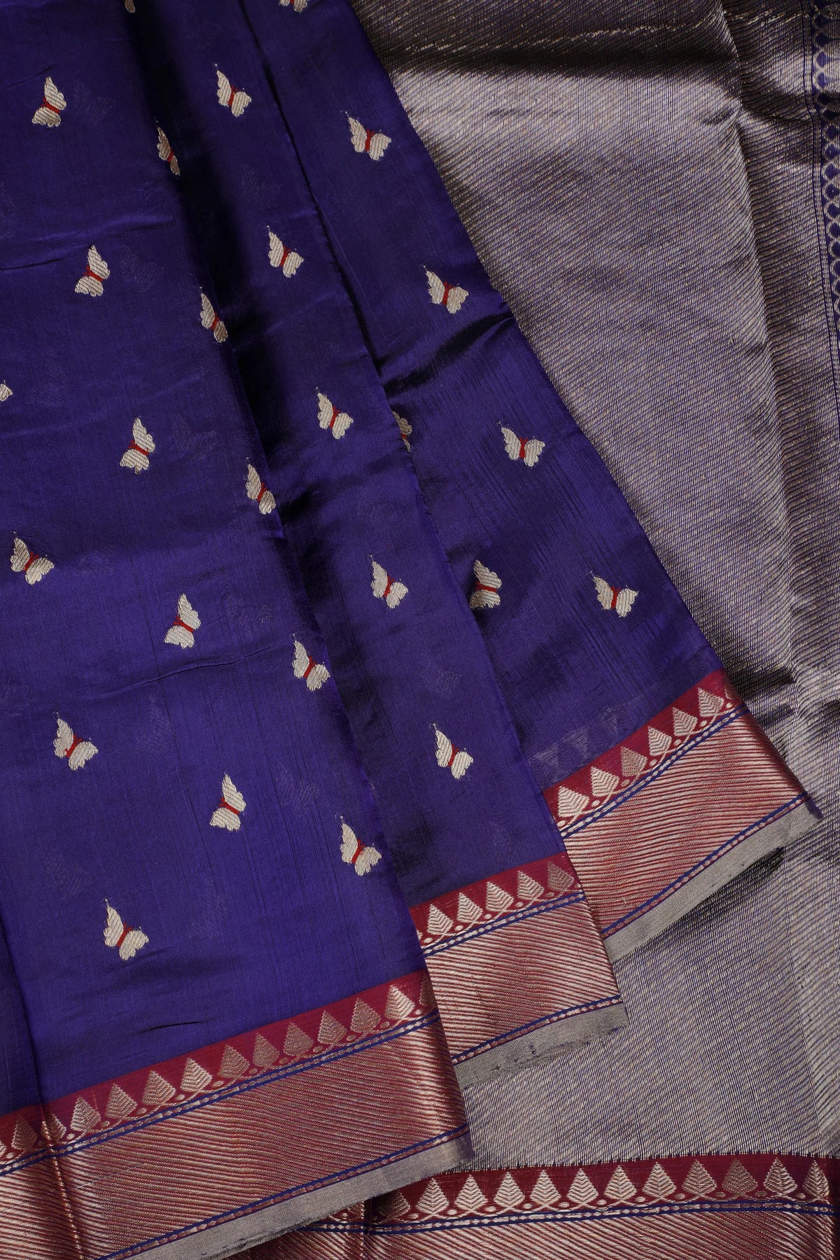 Navy Blue Handloom Chanderi Mashru Silk Saree