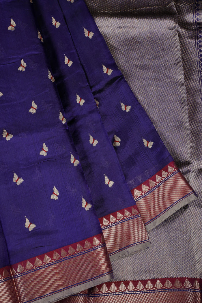 Navy Blue Handloom Chanderi Mashru Silk Saree