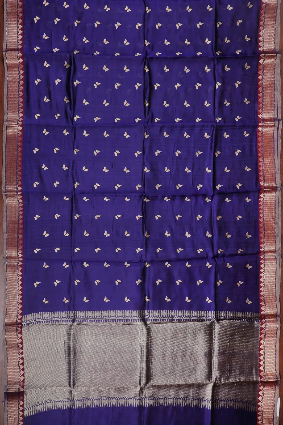 Navy Blue Handloom Chanderi Mashru Silk Saree