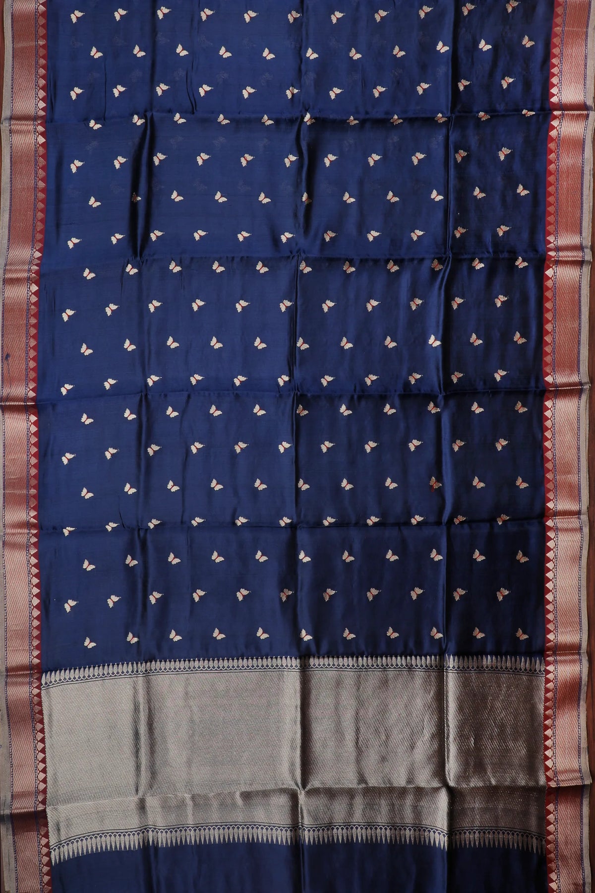 Navy Blue Handloom Pure Silk Chanderi Saree - Revival Design