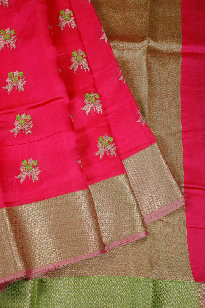 Hot Pink Handloom Chanderi Mashru Silk Saree