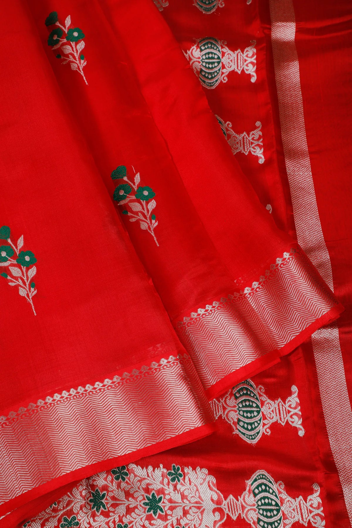Fresh Red Handloom Chanderi Mashru Silk Saree