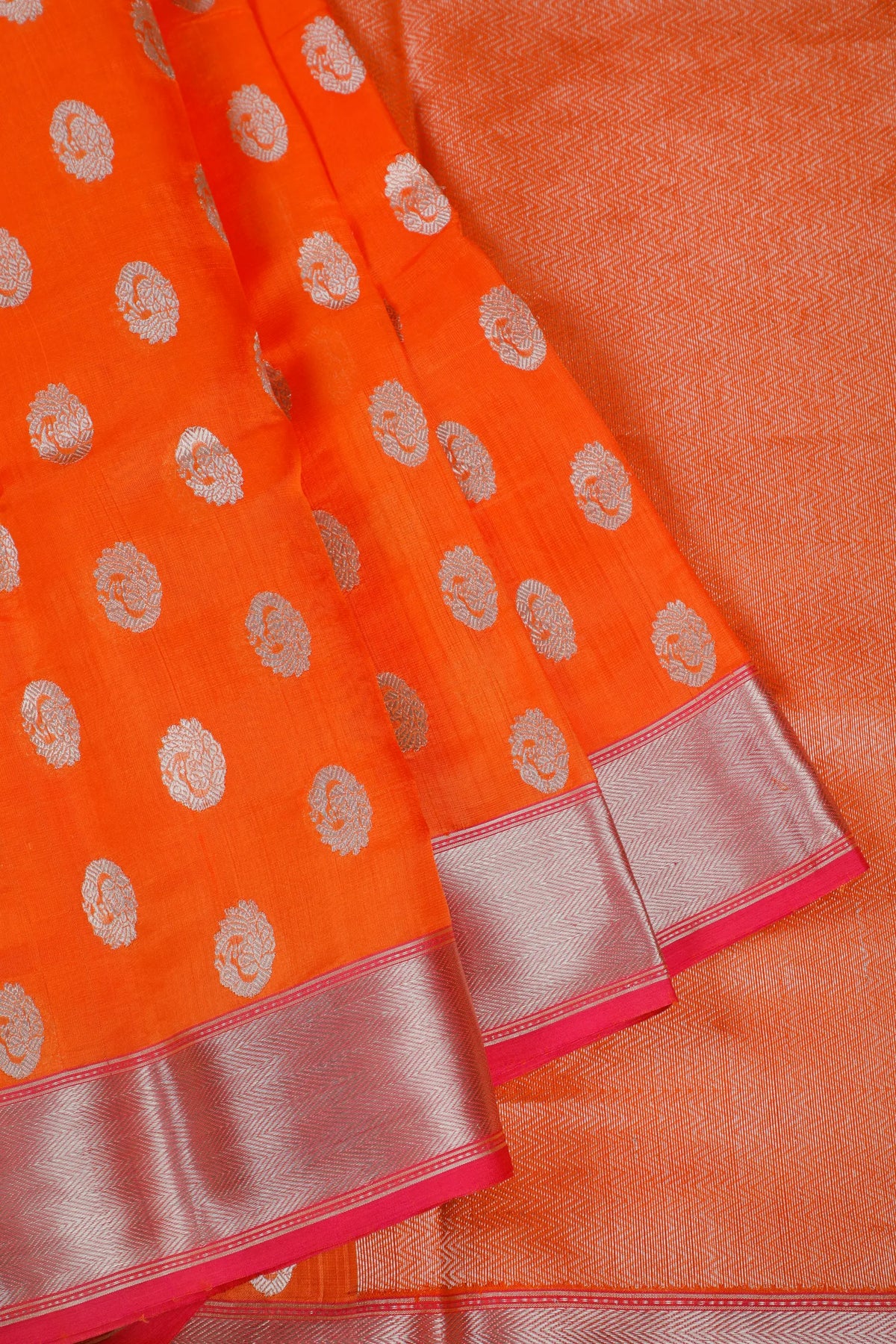 Bright Orange Handloom Chanderi Mashru Silk Saree