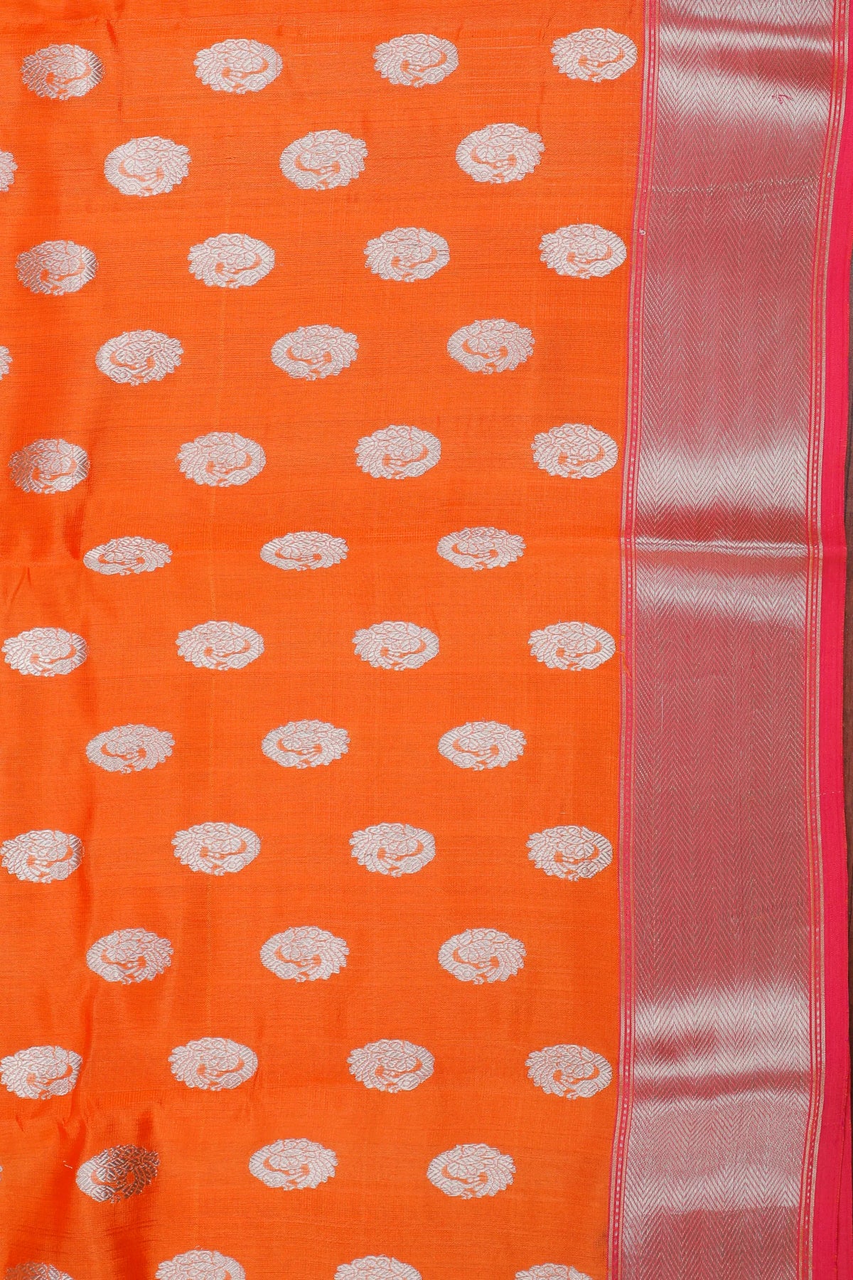 Bright Orange Handloom Chanderi Mashru Silk Saree