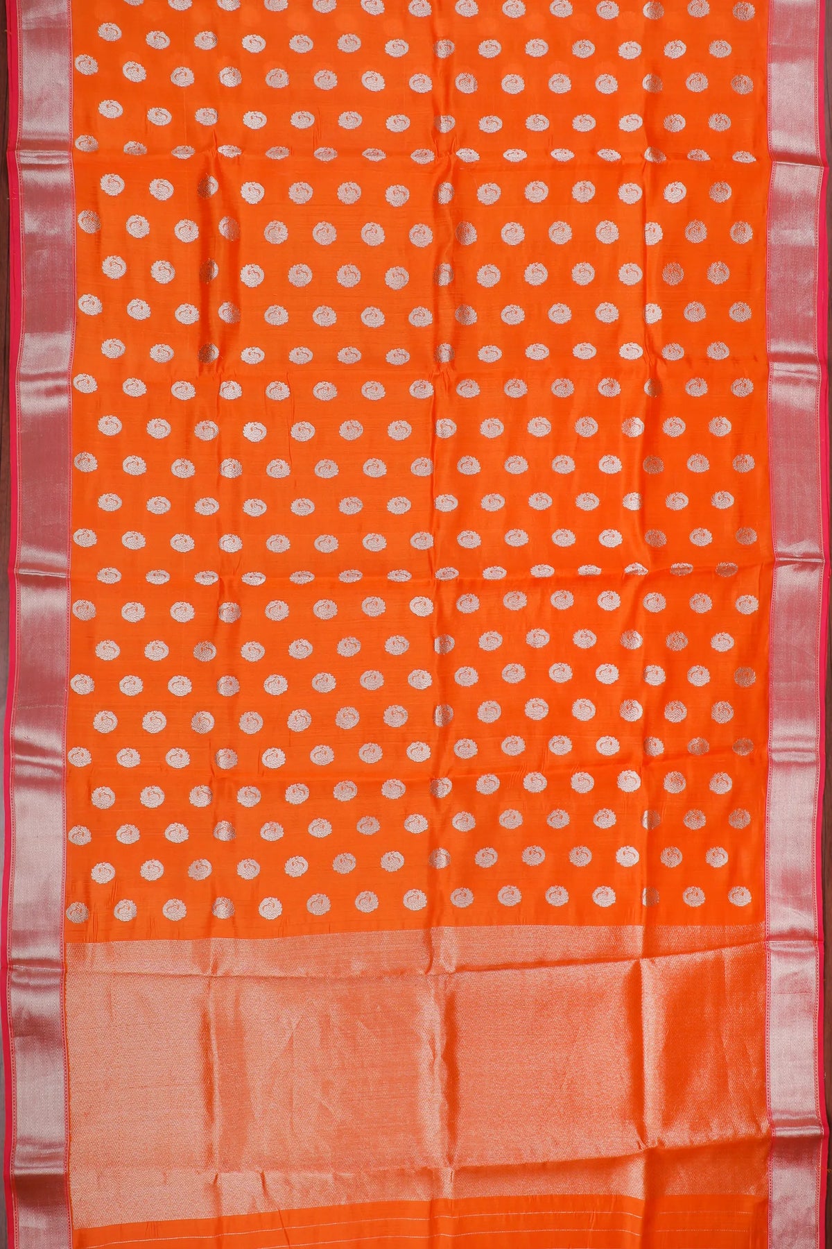 Bright Orange Handloom Chanderi Mashru Silk Saree