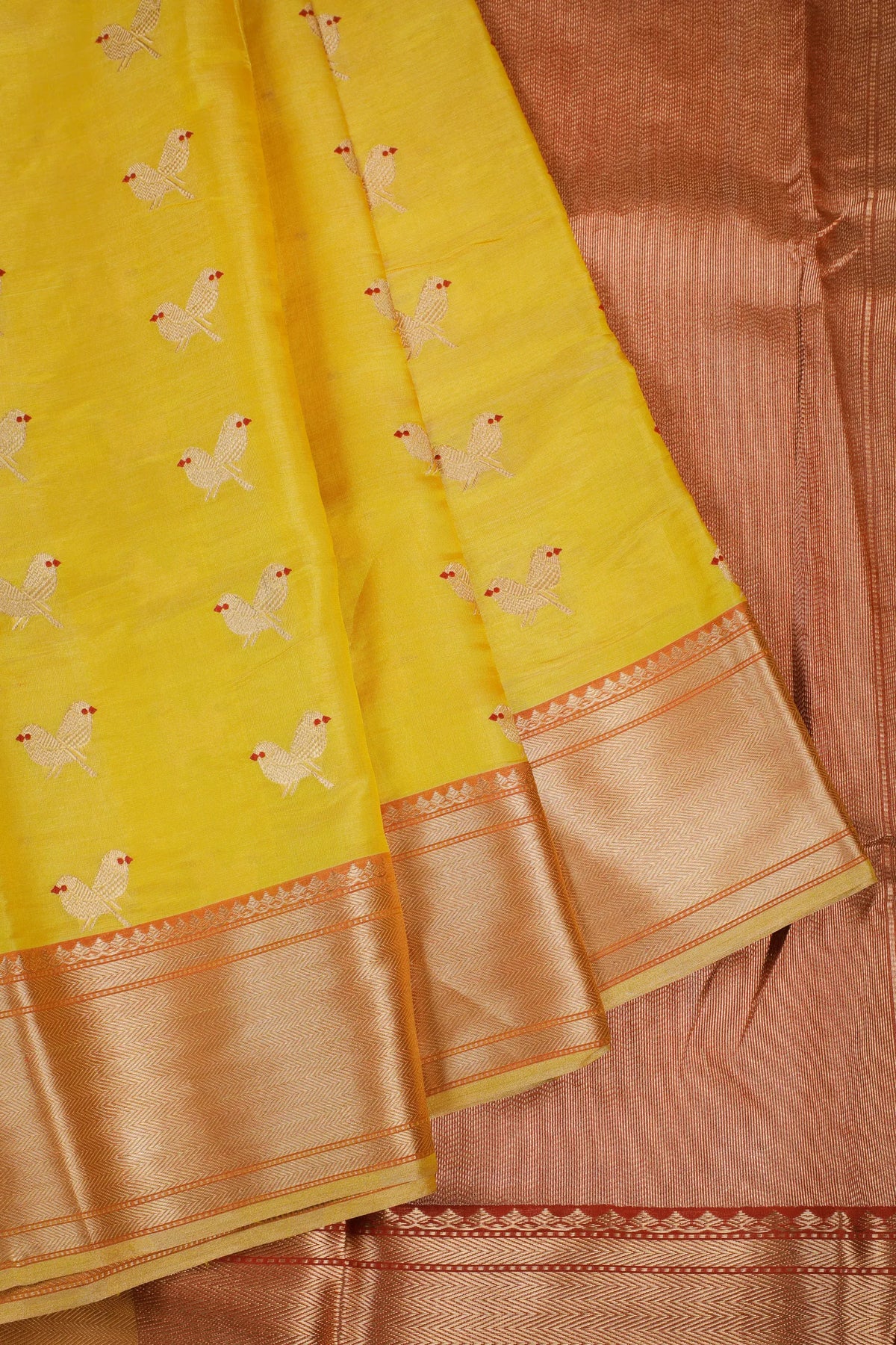 Lemon Yellow Handloom Tissue Chanderi Mashru Silk Saree