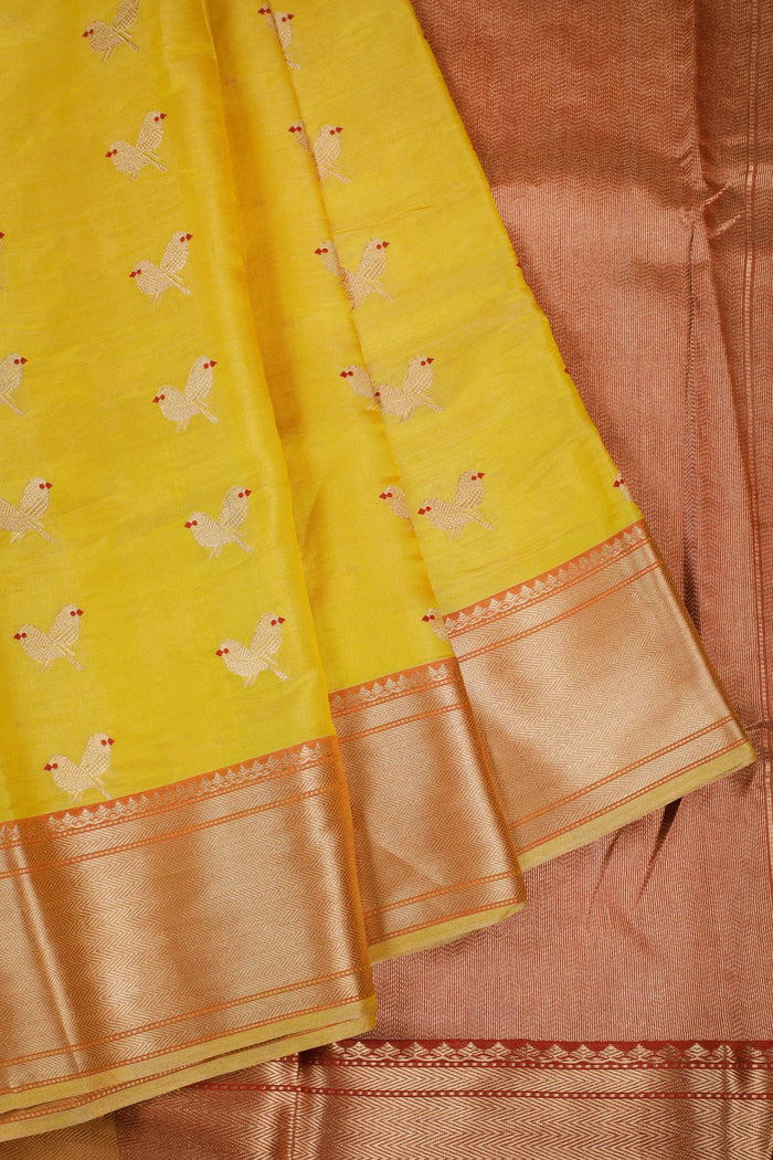 Lemon Yellow Handloom Tissue Chanderi Mashru Silk Saree
