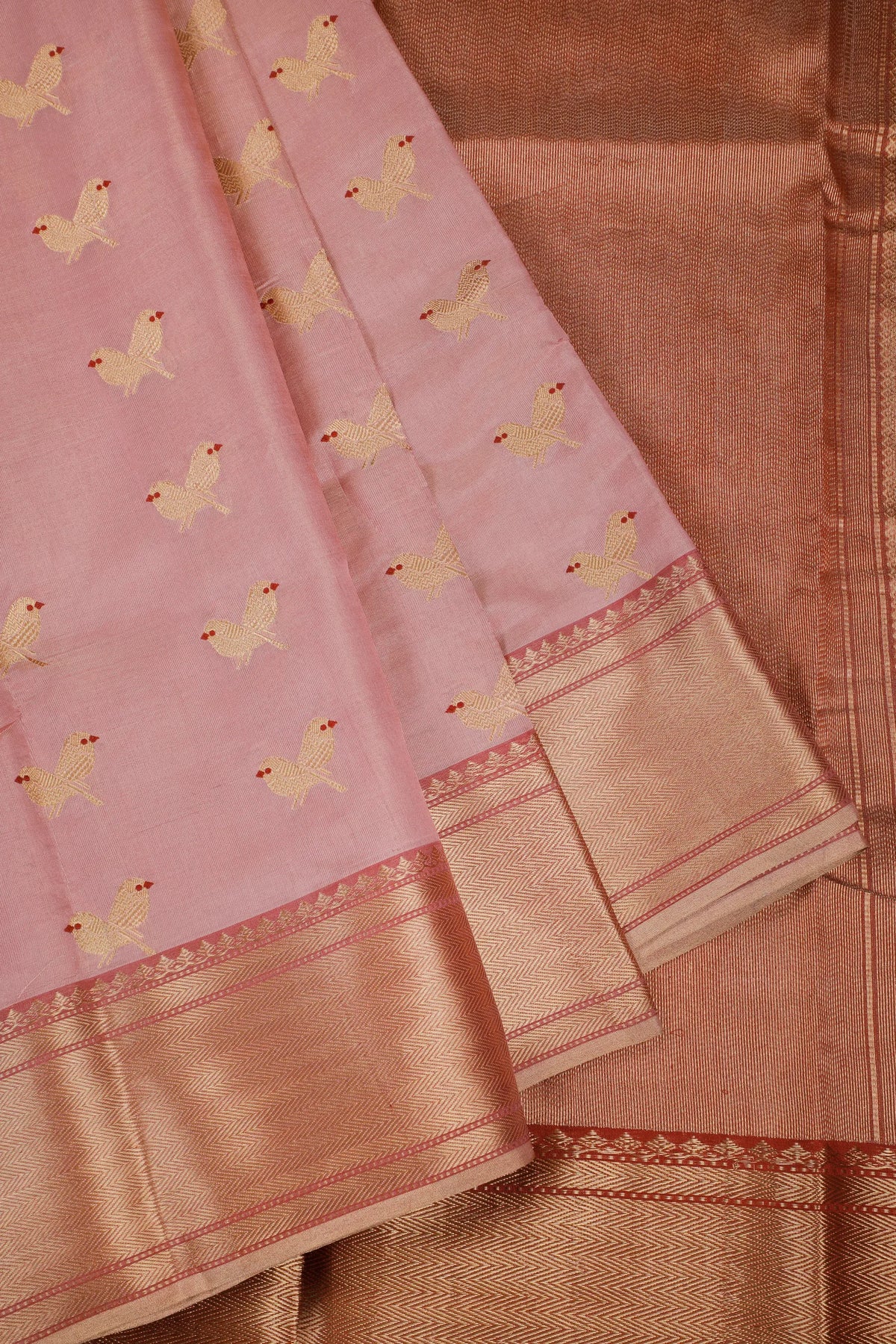 Baby Pink Handloom Tissue Chanderi Mashru Silk Saree