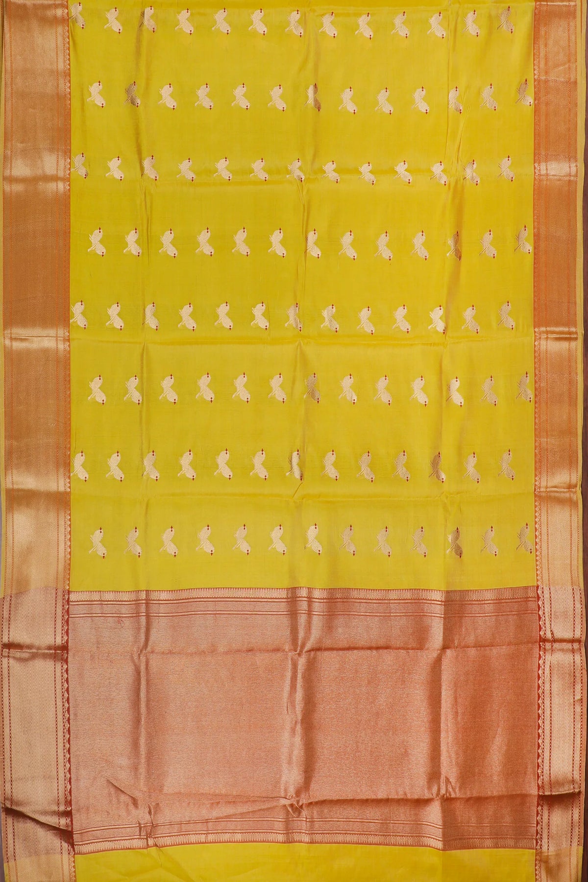 Lemon Yellow Handloom Tissue Chanderi Mashru Silk Saree