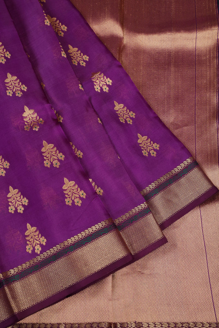 Dark Purple Handloom Chanderi Mashru Silk Saree