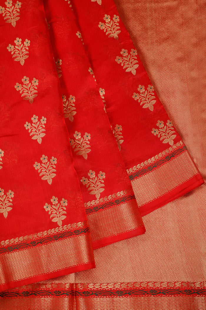 Red Handloom Chanderi Mashru Silk Saree