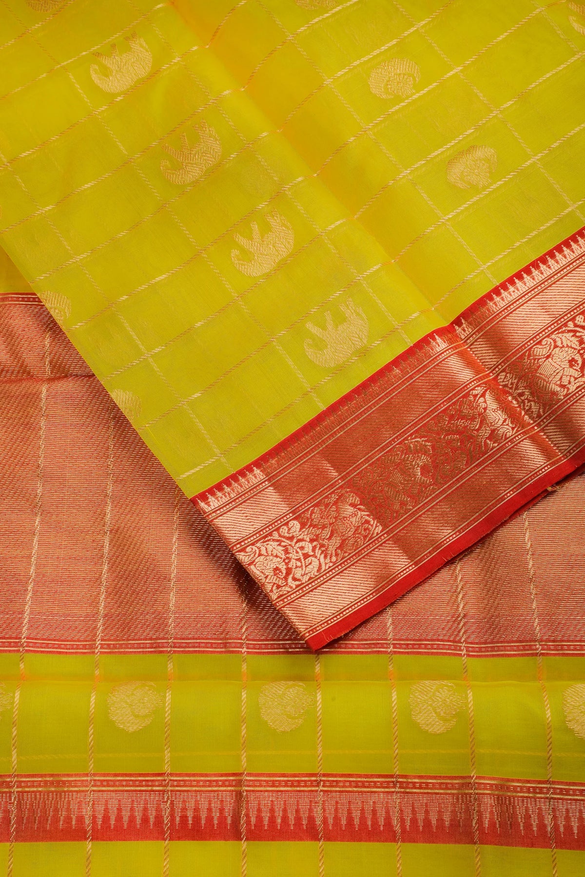Neon Yellow Handloom Pure Silk Chanderi Saree